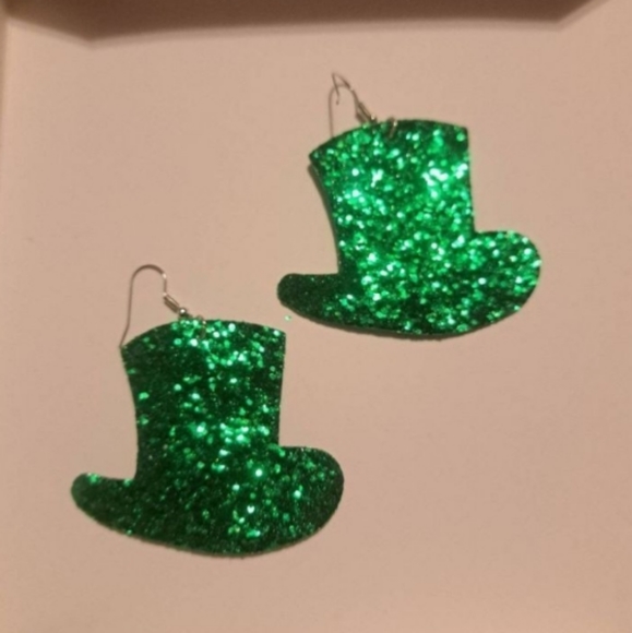 GREEN CLOVER SHAMROCK EARRINGS -ST PATRICKS DAY Earrings Shamrock bling lucky - Picture 7 of 8